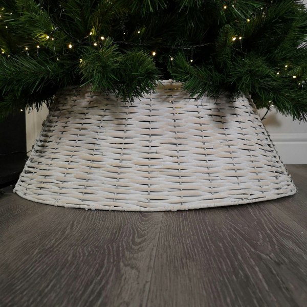 Samuel Alexander 40/58cm Samuel Alexander KD Willow Christmas Tree Skirt Wicker Rattan- Medium White Wash