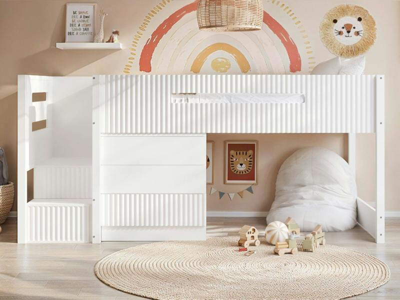 Flair Luca Mid Sleeper with 3 Drawer Chest Ribbed White