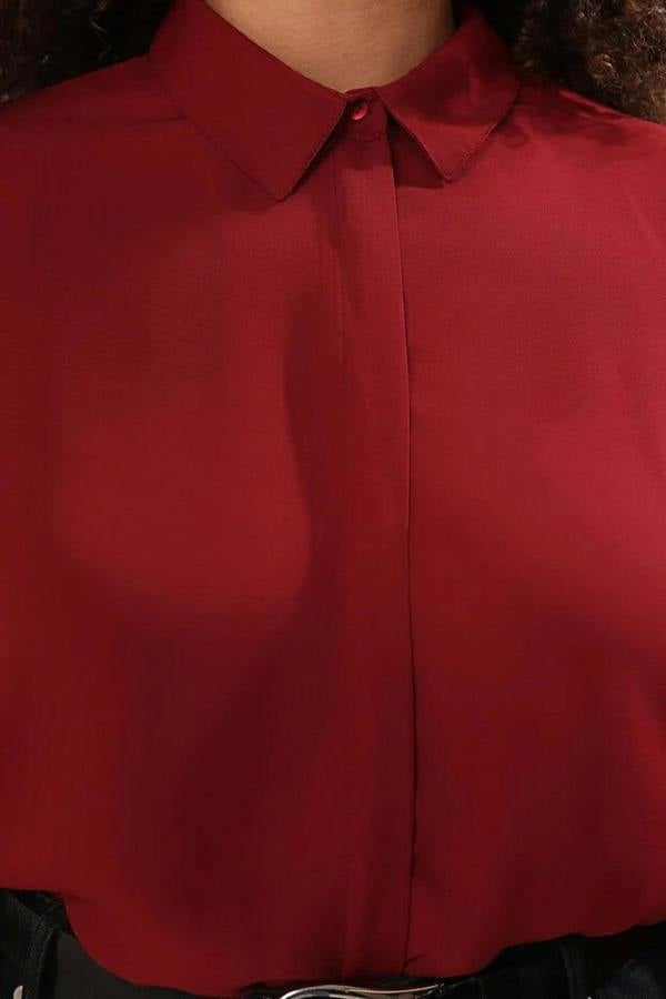 WOVCOR Long Sleeve Buttoned Chiffon Woven Plus Size Shirt