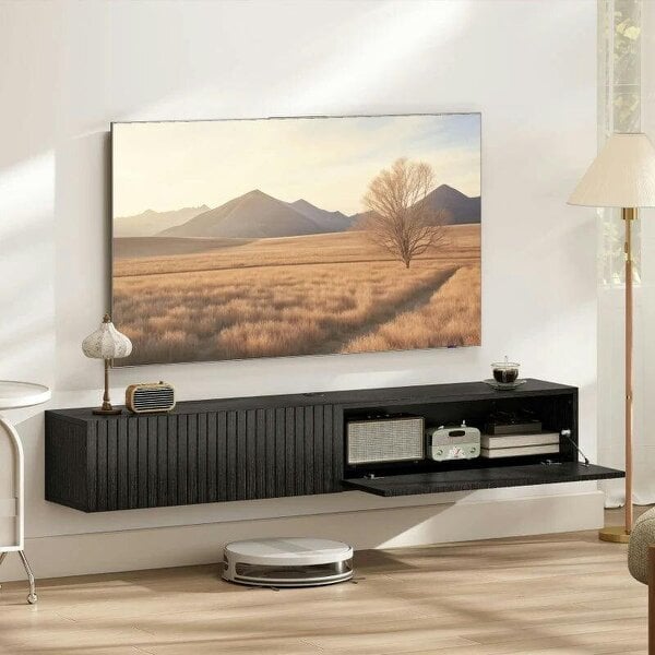 140cm Floating TV Stand, Wall Mount TV Unit with Cable Management Hole, Fits up to 72" TV, Black - Black