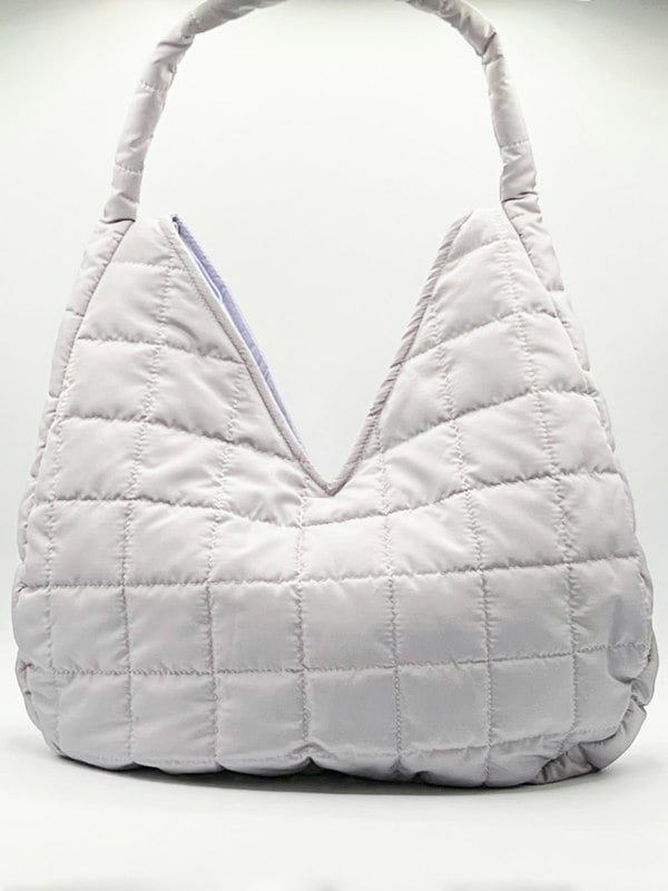 SVNX Soft quilted shoulder bag in pearl grey