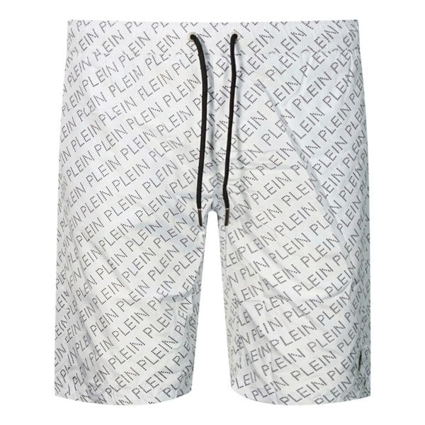 Philipp Plein Repetitive Logo Long Swim Shorts - White