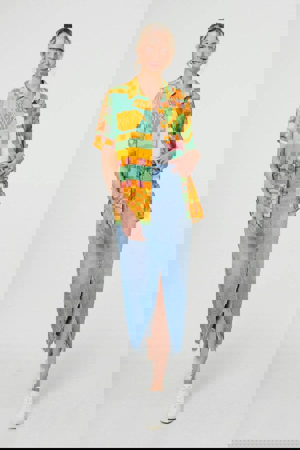 Orange | Patchwork Print Short Sleeve Boxy Shirt
