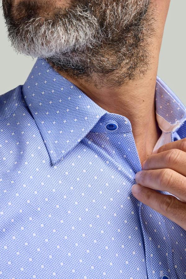 Blue Spot Print Cotton Long Sleeve Shirt