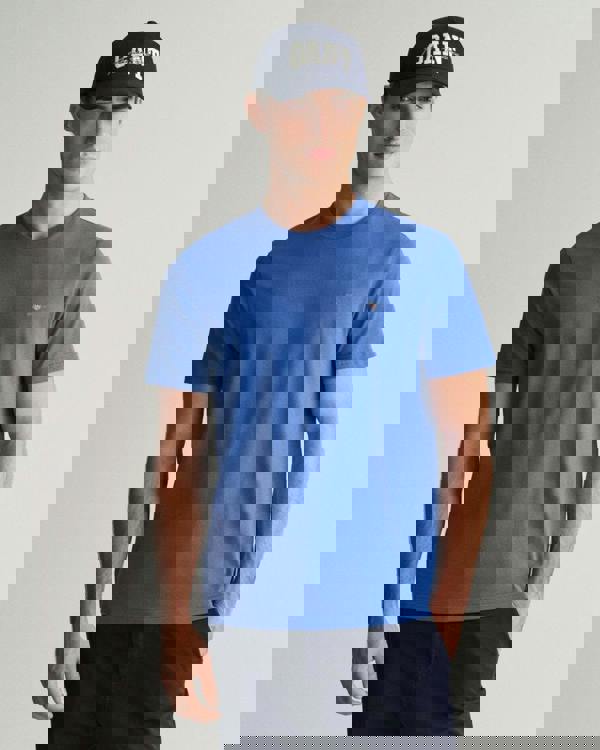 GANT Mens Regular Fit Short Sleeve Shield Logo T-Shirt - 407 Rich Blue - CHO - Designer Mens Logo T-Shirts