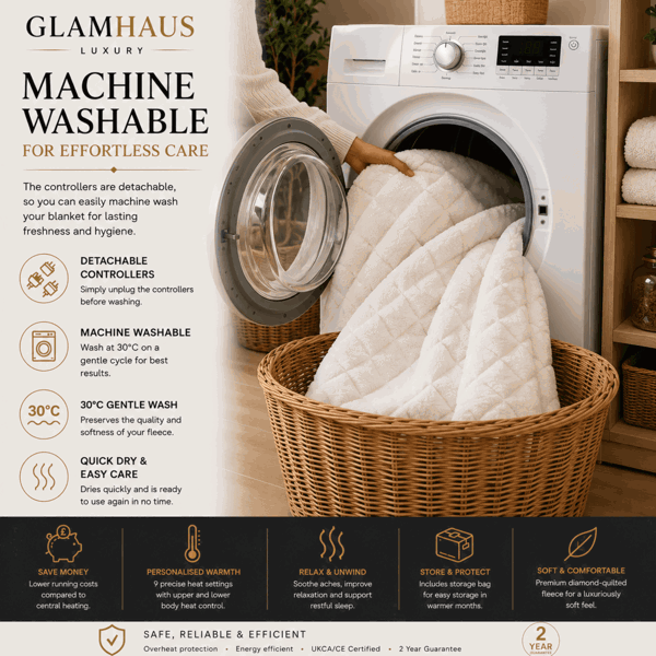 GlamHaus Prestige Electric Blanket King Size With 9 Body Settings, 9 Feet Settings, 9 Full Body Settings, 10 Timer Settings