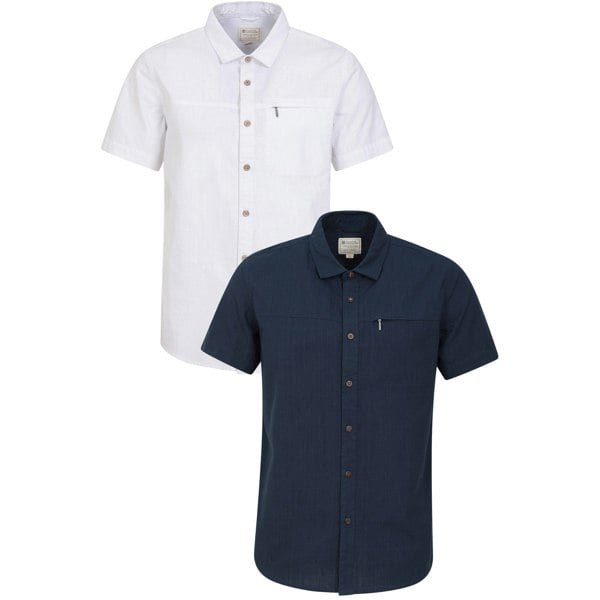 Mountain Warehouse Mens Coconut Textured Slub Short-Sleeved Shirt (Pack of 2) - White/Dark Blue