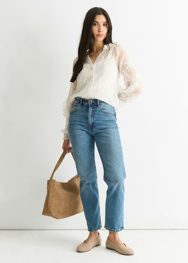 Gini London Embroidery puff sleeve top