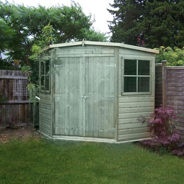 Shire Corner Shed 7x7 pressure treated 12mm interlock  Clad wooden Shed - Best Shed
