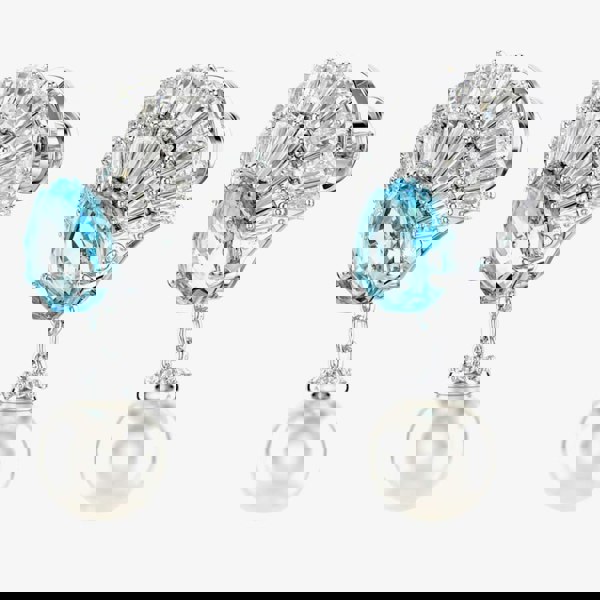 Swarovski Idyllia Rhodium Plated Blue Sheel & Pearl Dropper Earrings 5680301