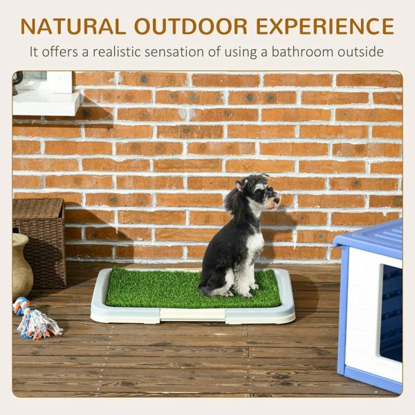 Green artificial grass puppy training pad with white plastic tray