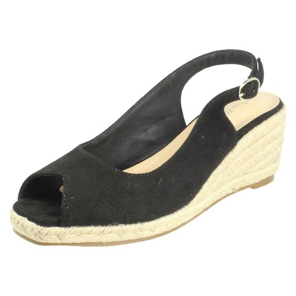 Anne Michelle Ladies Anne Michelle Microfibre Wedge Heel Squared Toe Sandals F2306