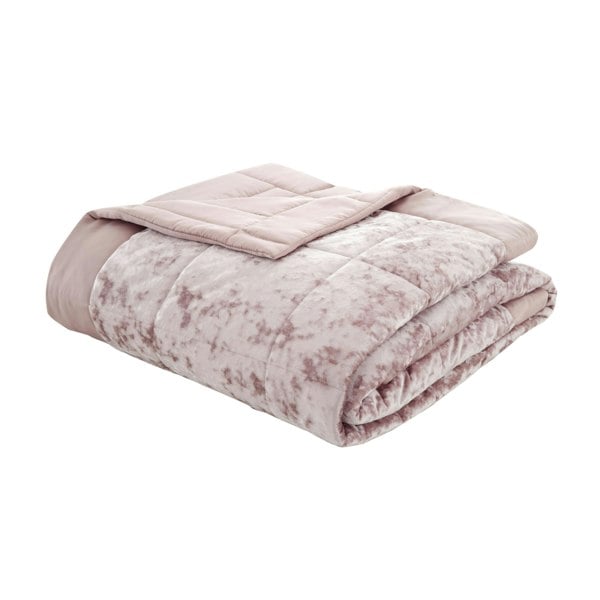 Catherine Lansfield Crushed Velvet Bedspread Blush