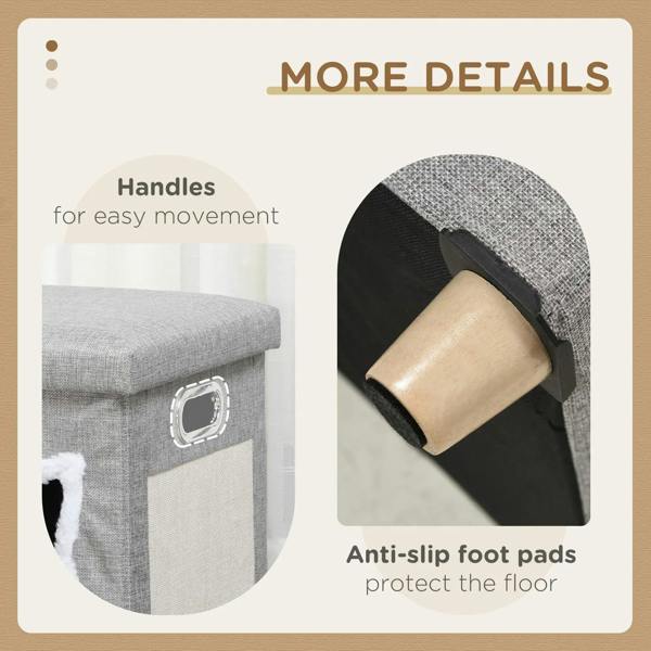 Grey cat cube bed with side carry handle and anti-slip foot pads