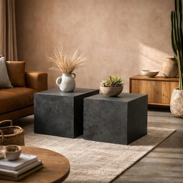 Wyld Haus Munkebo Black Square Coffee Table Set of 2
