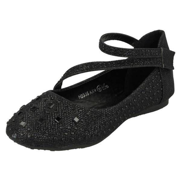 Spot On Girls Spot On Glitter Flat Ballerina Party Shoes H2335