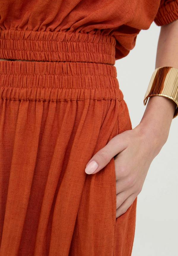 Sesame Elasticated Waist Maxi Skirt In Rust - image 4