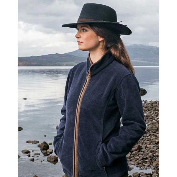 Women wearing the Hoggs of Fife Perth Crushable felt hat with a fleece jacket