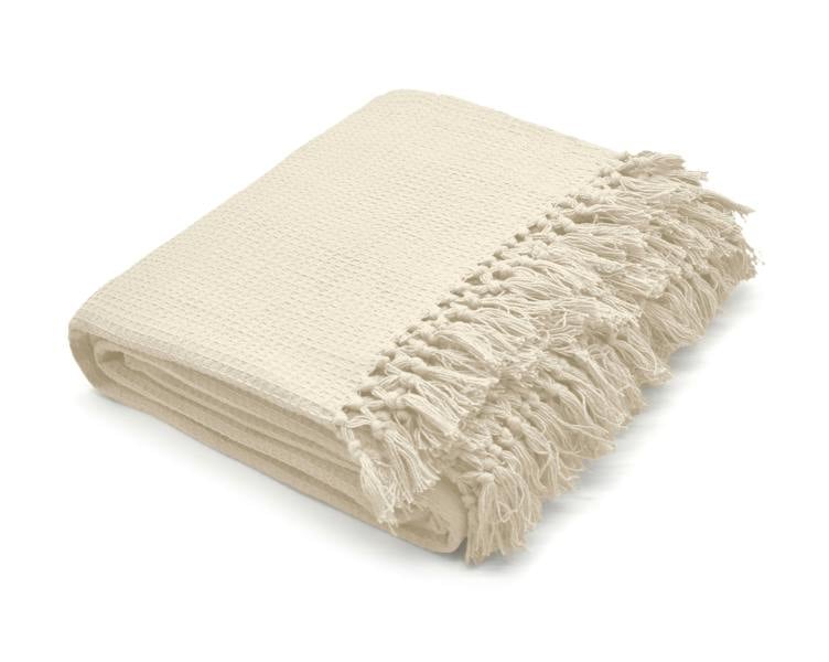 Velosso Cosy Cotton Textured Throw Blanket with Tassled Edging, Machine Washable