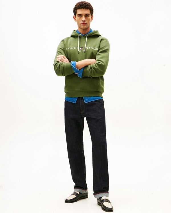 Tommy Hilfiger Tommy Logo Flex Fleece Hoodie - Mountain Pine - CHO - Designer Mens Hoodies