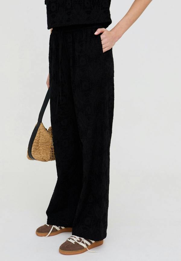 Raffya Opal Broderie Anglaise Wide Leg Trouser In Black