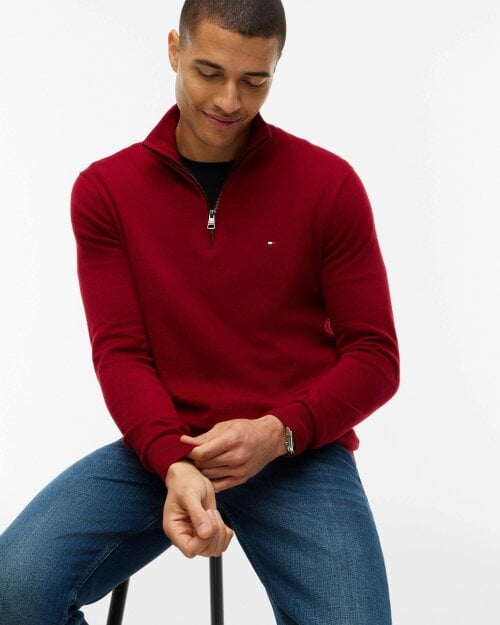 Tommy Hilfiger Organic Cotton Cashmere Mens Zip-Mock Sweater - Regatta Red