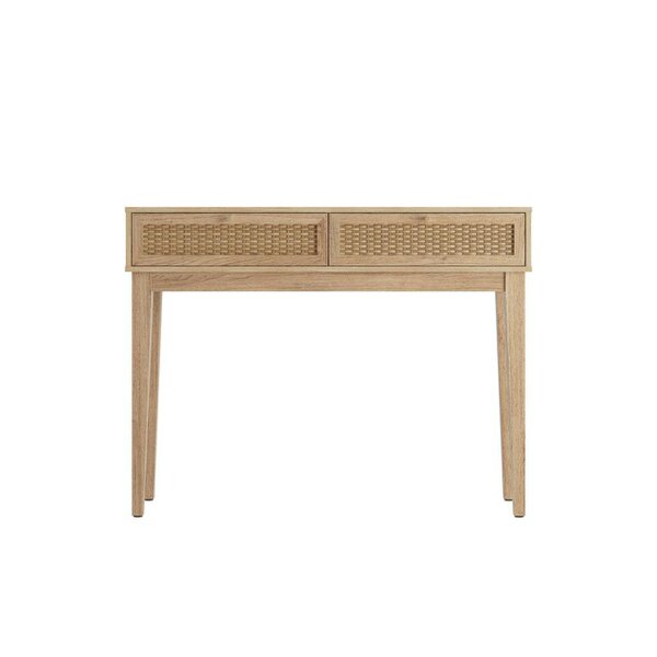 Wyld Haus Waterford Oak Wood and Rattan Desk Table 2 Drawers