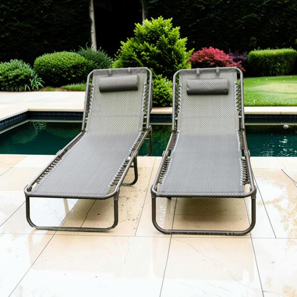 The Garden Marketplace Luxury Padded Lay Flat Garden Sun Loungers Brown (Set of 2)
