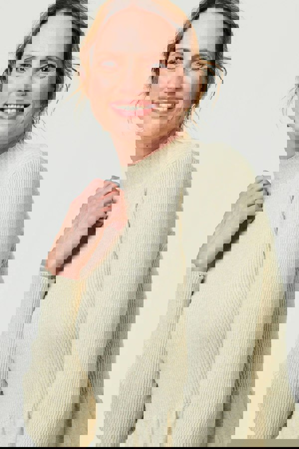 Beige | Textured High Neck Midi Jumper Dress
