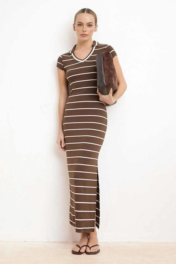 WOVCOR Bodycon V-Neck Maxi Dress