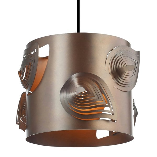 Matte Bronze Solid Metal Easy Fit Pendant Shade with Laser Cut Leaves Image 1