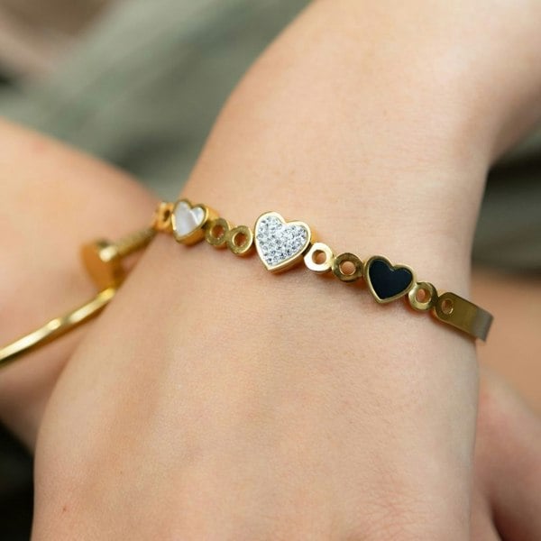 The Colourful Aura Three Heart Shape Zircon Couple Love Fashion Open Bangle Bracelet