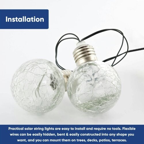 Gardenwize 10-Piece Solar Crackle Ball String Lights – Outdoor LED Garden Lights