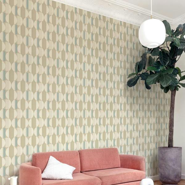 Grandeco Boutique Fuma Retro Geometric Luxury Weight Embossed Wallpaper, Blue Beige