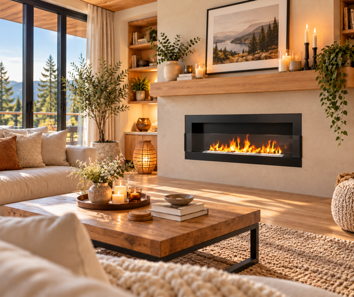 BIOFireplacesGMT Bioethanol Fireplace Wall Mounted 1200x400 Black Matt with Glass Ventless