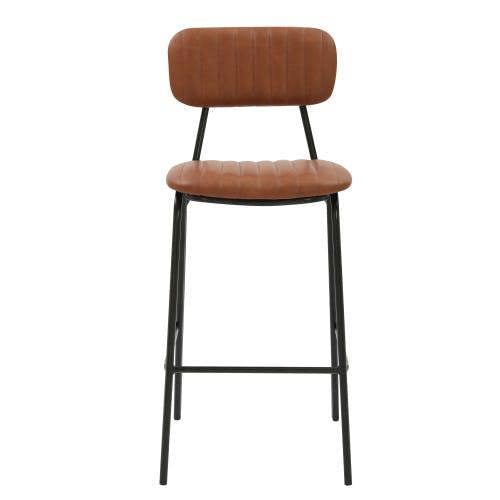 Lamboro Belluno Brown Kitchen Bar Stool with Faux Leather Seat & Fixed Metal Legs