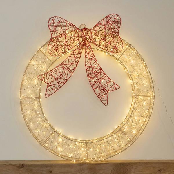 Samuel Alexander 70cm Light Up Christmas Wreath with 750 Warm White LEDs, Timer & Red Bow