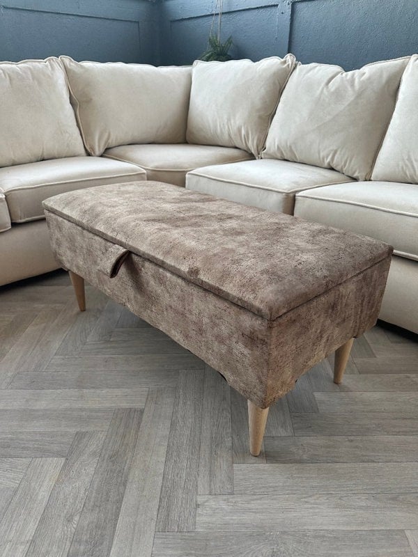 PREMIUM BROWN COFFEE TABLE STORAGE BOX BENCH | OTTOMAN BENCH | PLAIN LID FOOTSTOOL - ISTOOLS