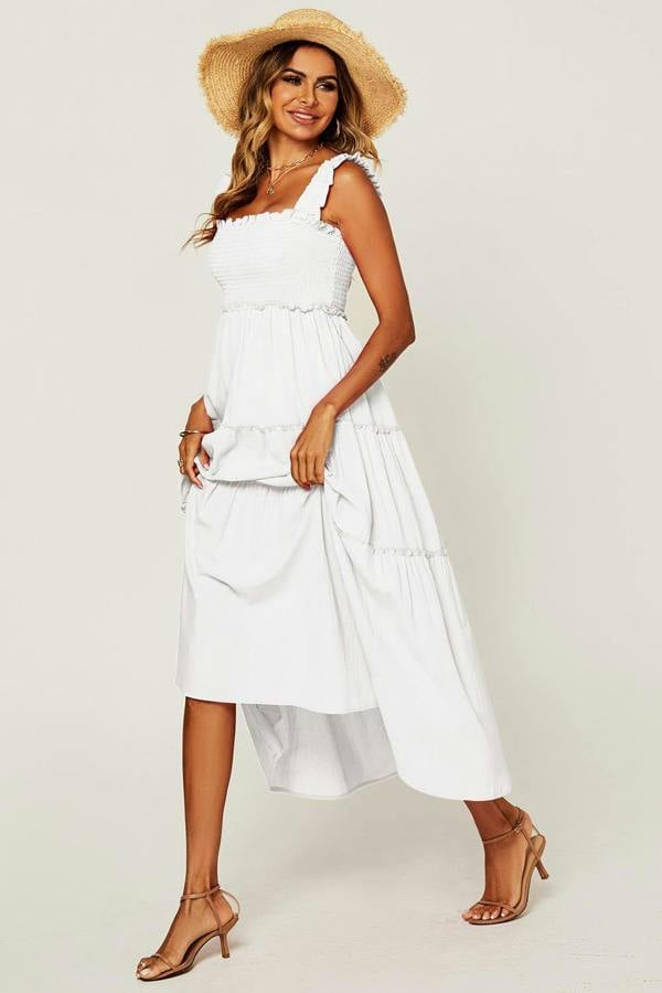 FS Collection Hem Detail Tiered Maxi Dress In White