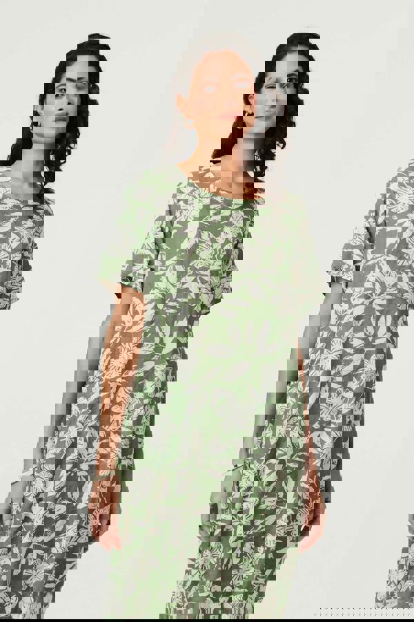 Sage | Leaf Print Short Sleeve Short Dress