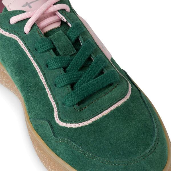 Tamaris Womens Green Pink Leather Fashion Stripe Lace Up Sneakers