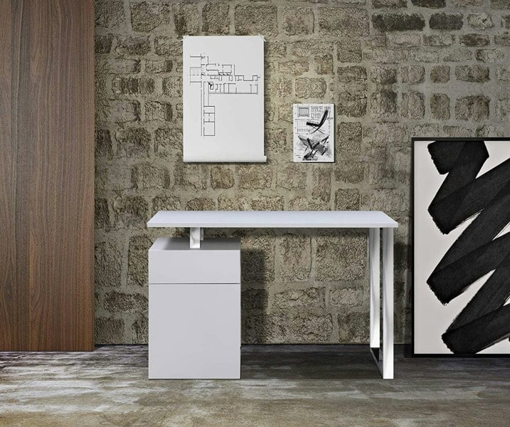 Centurion Supports CALISTA Gloss White with Brushed Steel Legs 3-Drawer Contemporary Home Office Computer Desk