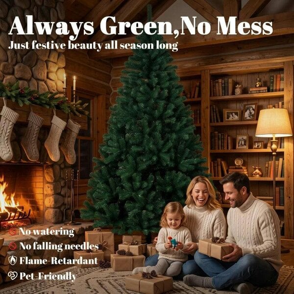 Bobobiy 7ft Artificial Christmas Tree, Fir Hinged Xmas Tree with 1100 Branch Tips, Foldable Steel Stand, Green