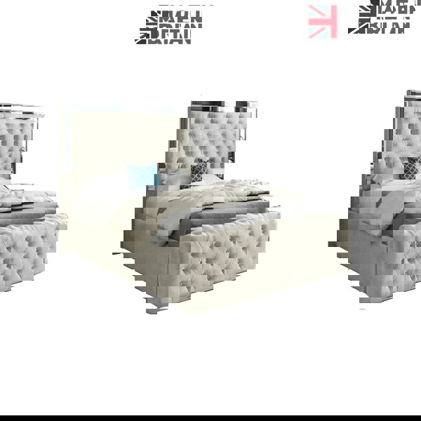 Casa Magna Marino Mirror Upholstered Soft Velvet Bed Frame - Cream