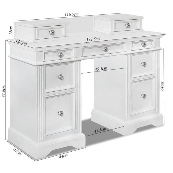 Statement Furniture Gainsborough White Dressing Table with Extension Drawers and Crystal Handles