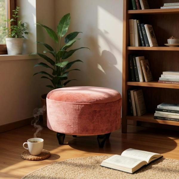 PINK VELVET OVAL FOOTSTOOL