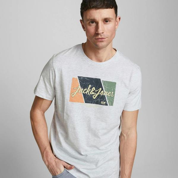 Jack & Jones Men's Cotton Crew Neck Logo T Shirt Regular Fit, White