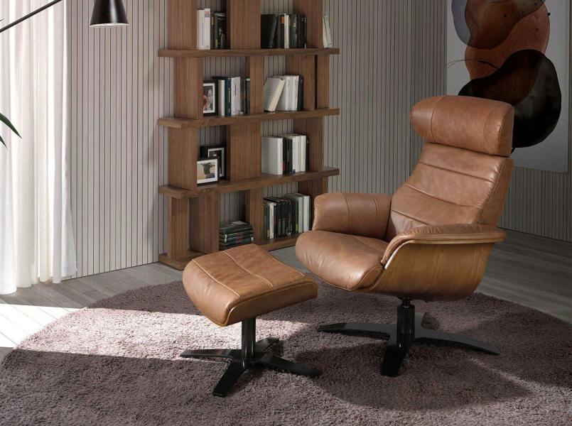Angel Cerdá Reclining swivel armchair in brown leather 5083