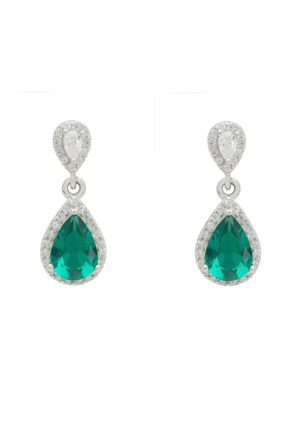 Latelita Phillippa Drop Earrings Emerald Silver