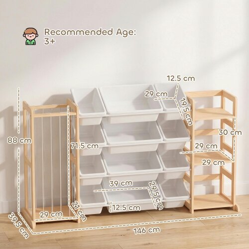 AIYAPLAY Wooden Toy Storage Unit with Stuffed Animal Storage, Bookshelf